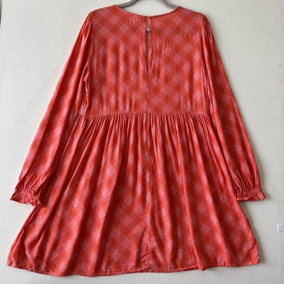 BP Plaid babydoll dress balloon sleeves long sleeves tangerine orange pink NWT - Picture 10 of 11